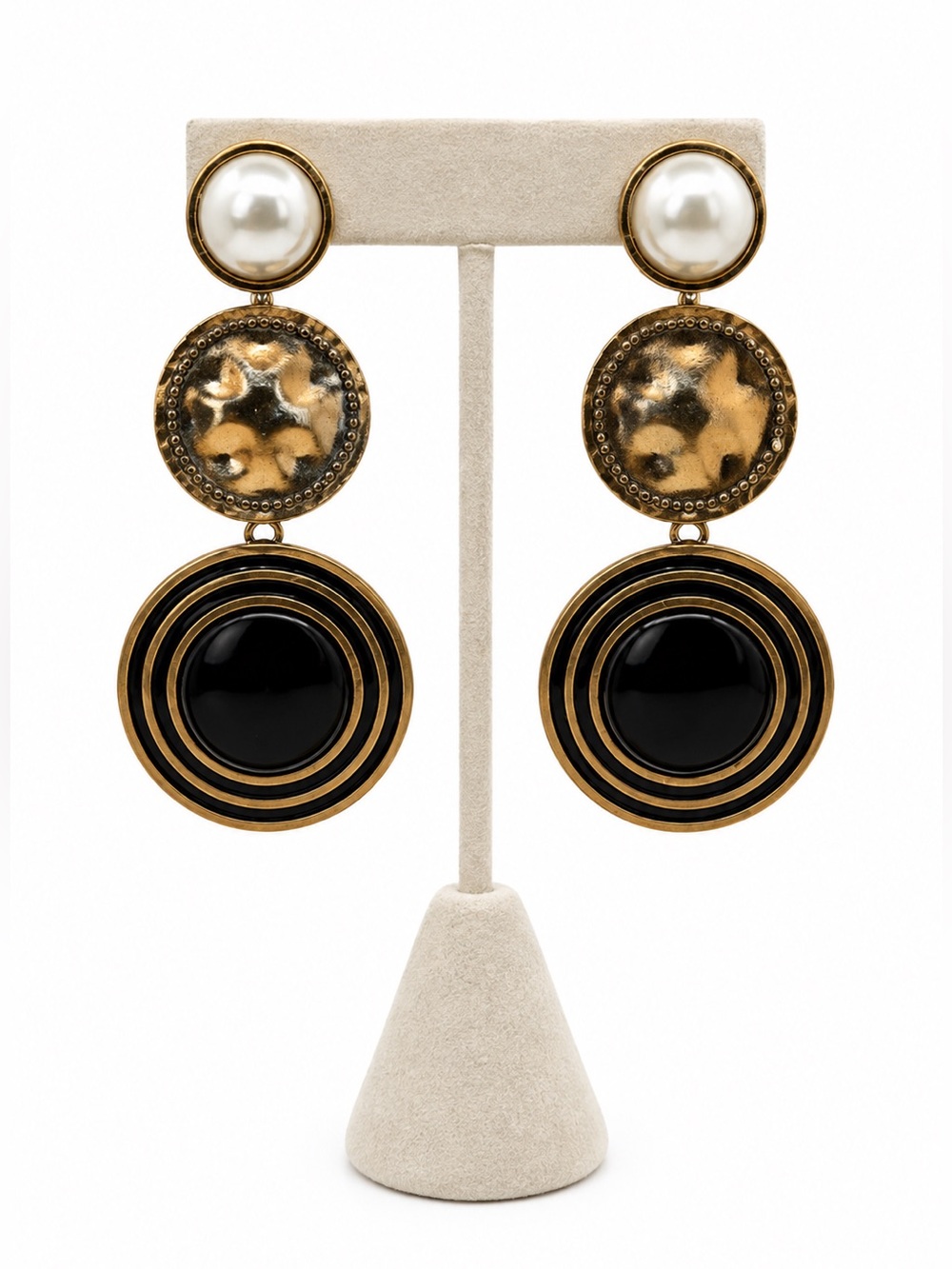 Zara Gold, Black and Pearl Drop Statement Earrings